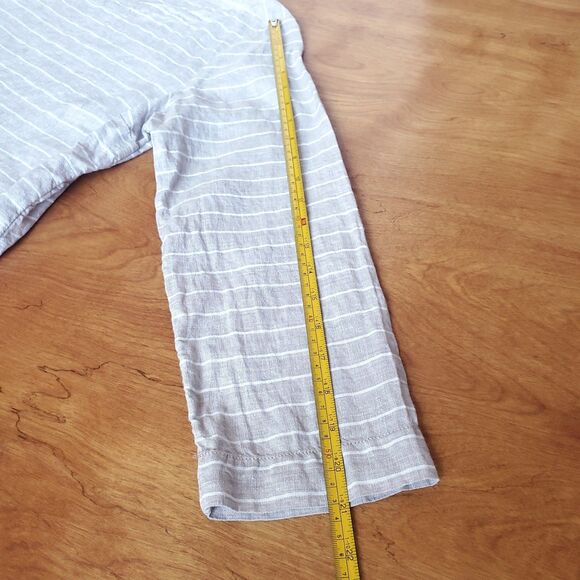 C&C California 100% Linen Top Sz M Taupe Striped Lagenlook Minimalist Coastal - Picture 7 of 8